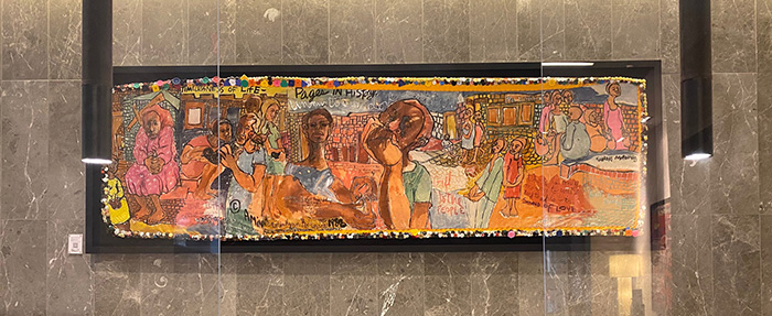 African artwork installed in hotel lobby