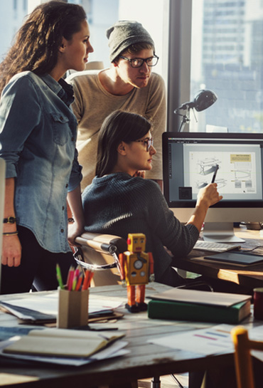 Co-workers meet in office